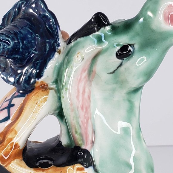 Vintage Man Riding Green Donkey Figurine Salt Pepper Shaker Holder - Picture 7 of 8